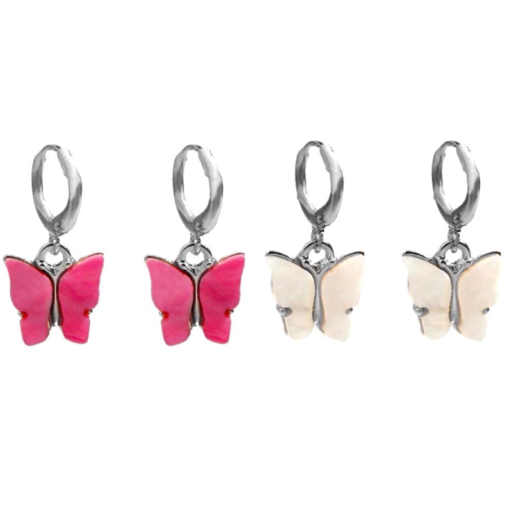 Silver Pearl and Pink Butterfly Set