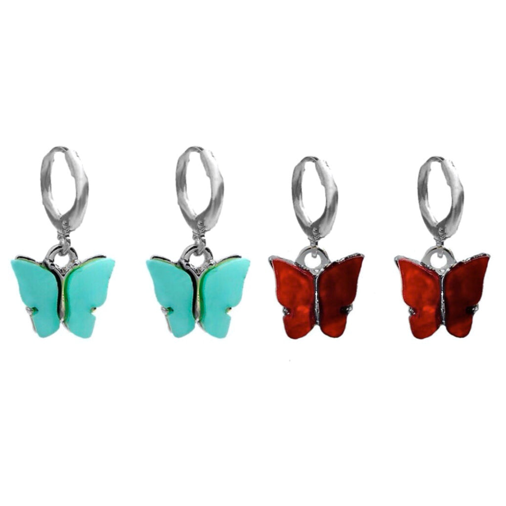 Silver Sky Blue and Red Butterfly Set