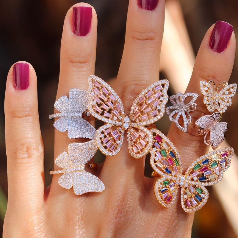 Rainbow Pavé Butterfly Ring