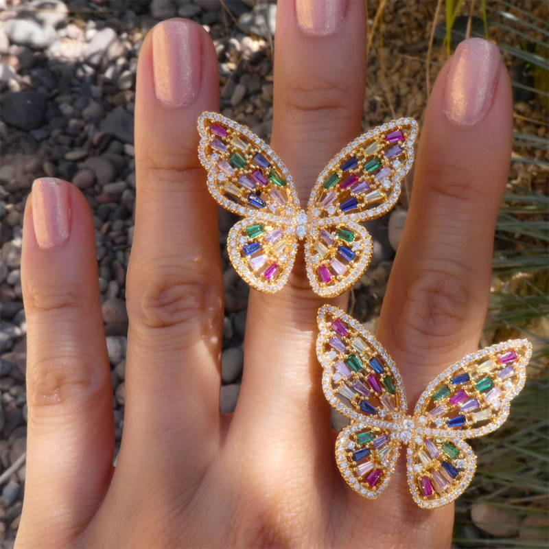 Rainbow Pavé Butterfly Ring