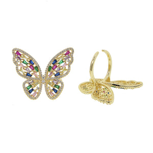 Rainbow Pavé Butterfly Ring