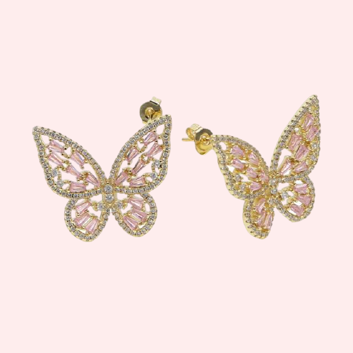 Pink Pavé Butterfly Earrings