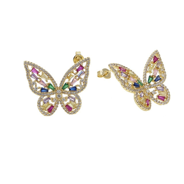 Rainbow Pavé Butterfly Earrings