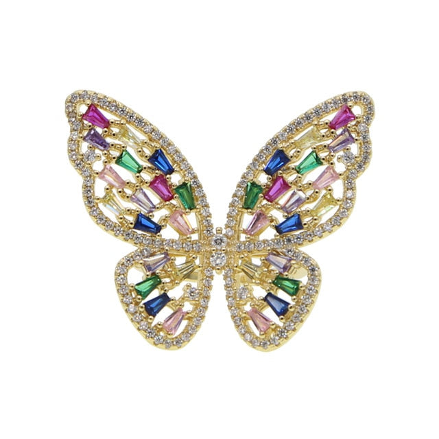 Rainbow Pavé Butterfly Ring