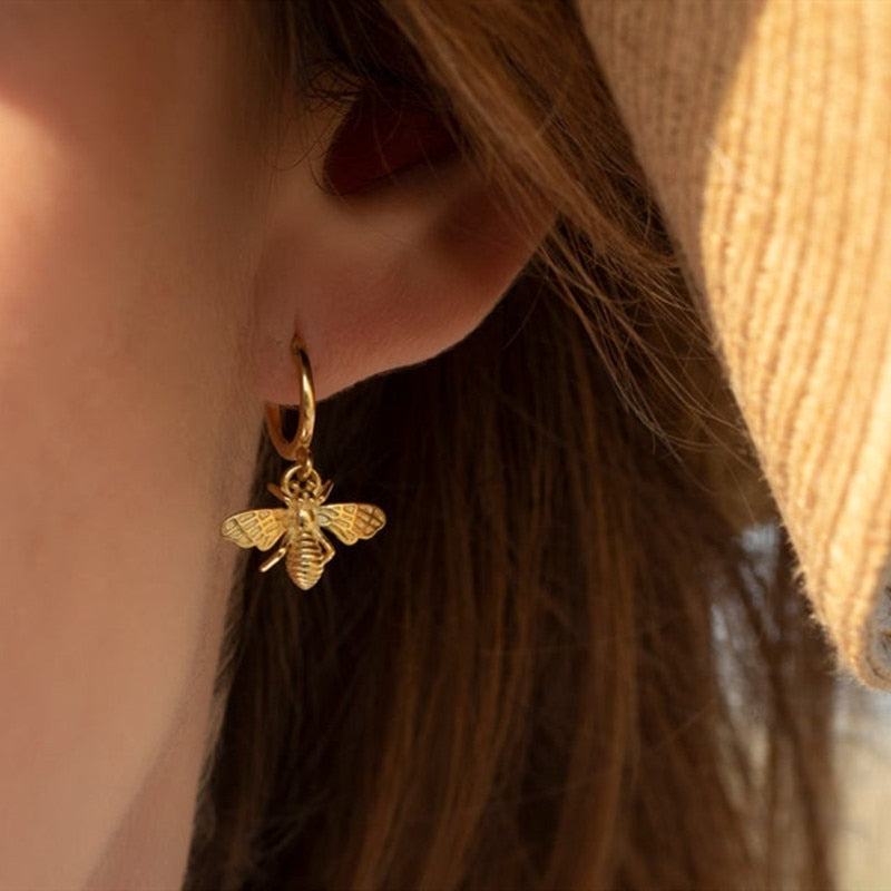 Gold Honey Bee Earrings