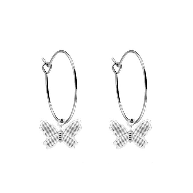 Silver Butterfly Kisses Big Hoop Earrings