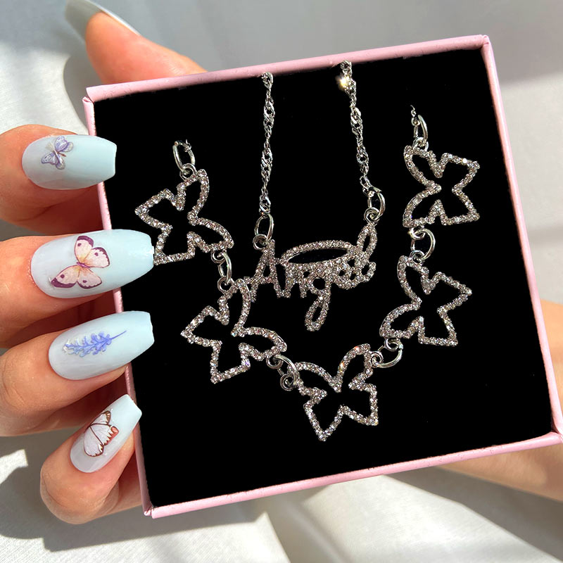 Butterfly Angel Silver Necklace Set