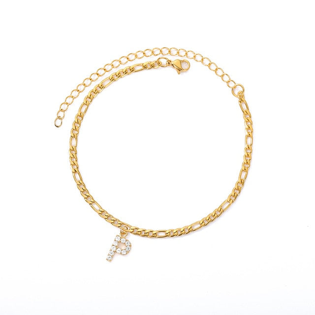 Crystal Initial Anklet