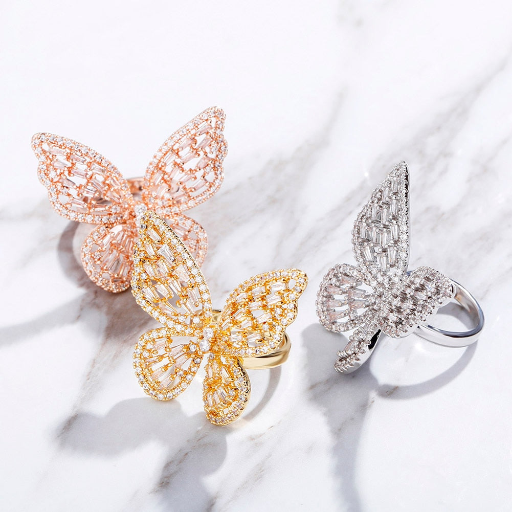 Iced Out Butterfly Ring